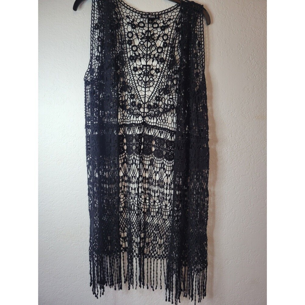 Crochet Vest Say What ?Sleeveless Black Size L - Picture 3 of 8